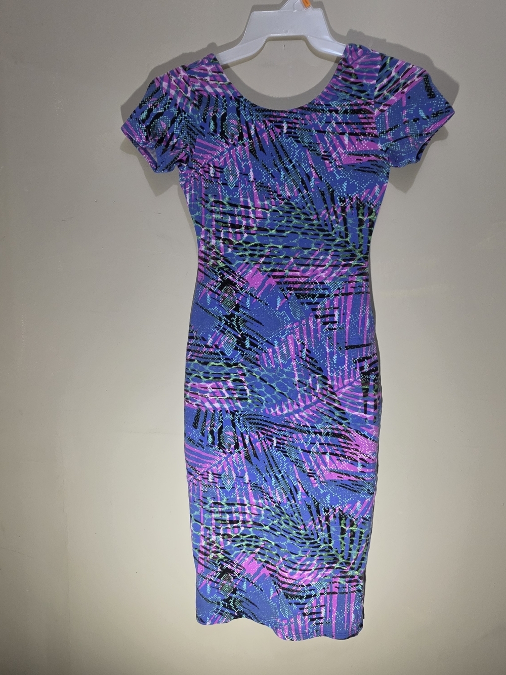 WAYF XS Bodycon Midi Dress Purple Pink Abstract Y2K Stretch Made USA